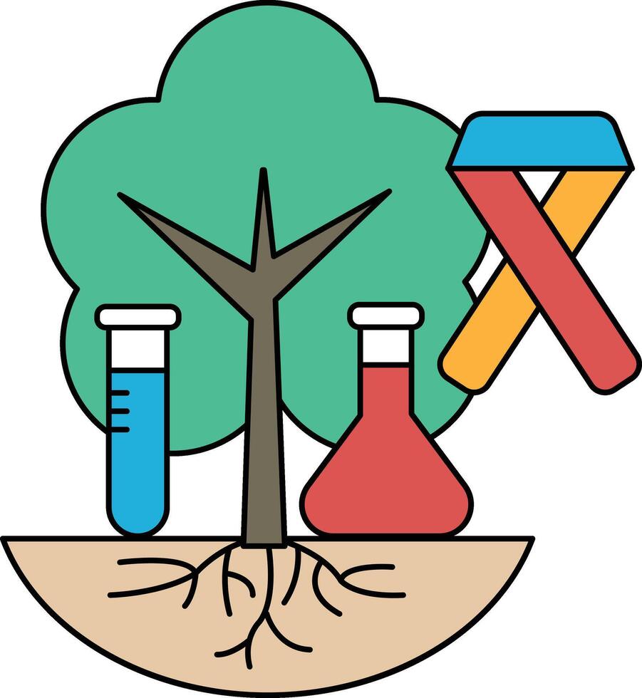 A tree with a ribbon tied to it and a few test tubes vector