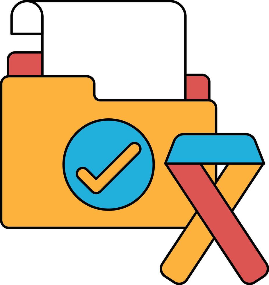 A folder with a check mark on it and a ribbon tied to it vector
