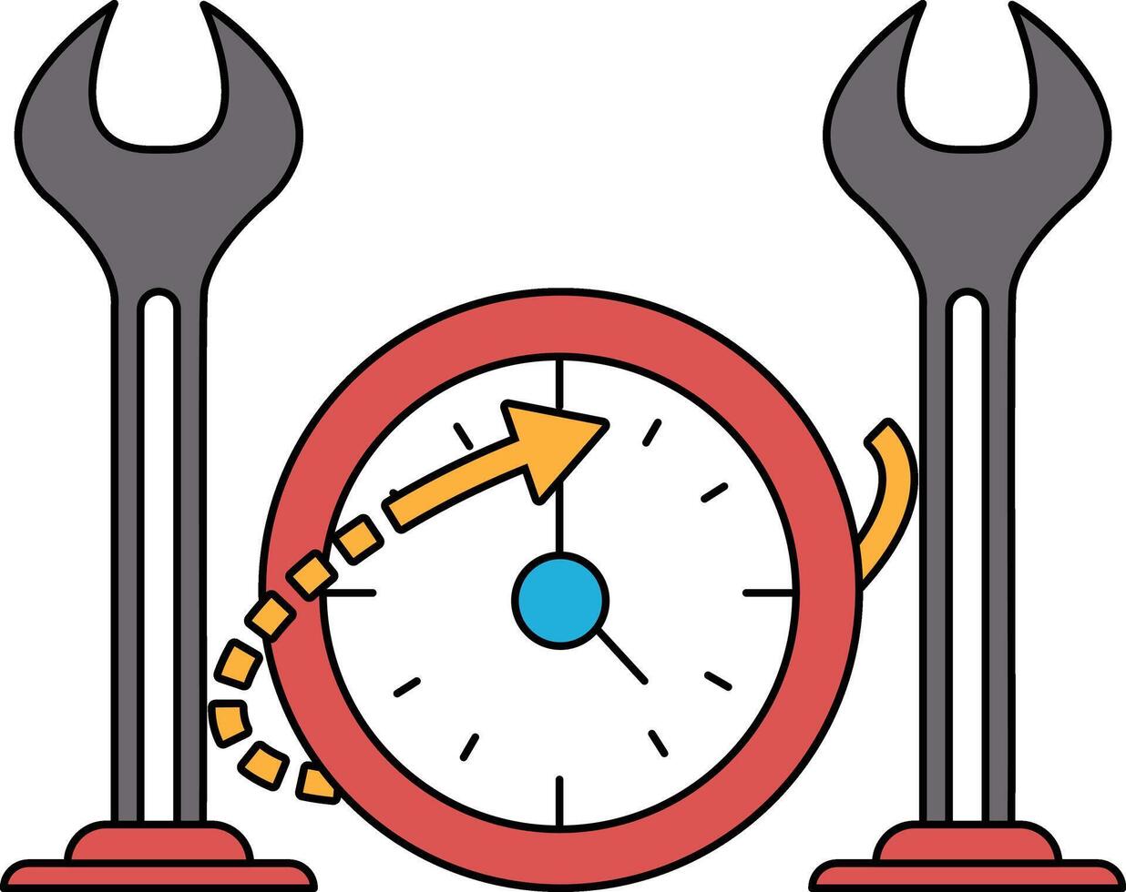 A clock with a wrench on top of it vector