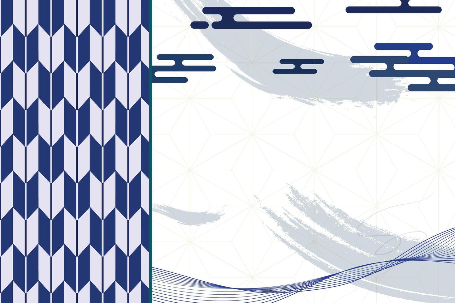 Minimal abstract Japanese background with yagasuri pattern or bird feather stripe and asanoha leaf . Inspiration from japanese clound and wave art. Design, poster, flyer, website backgrounds. vector