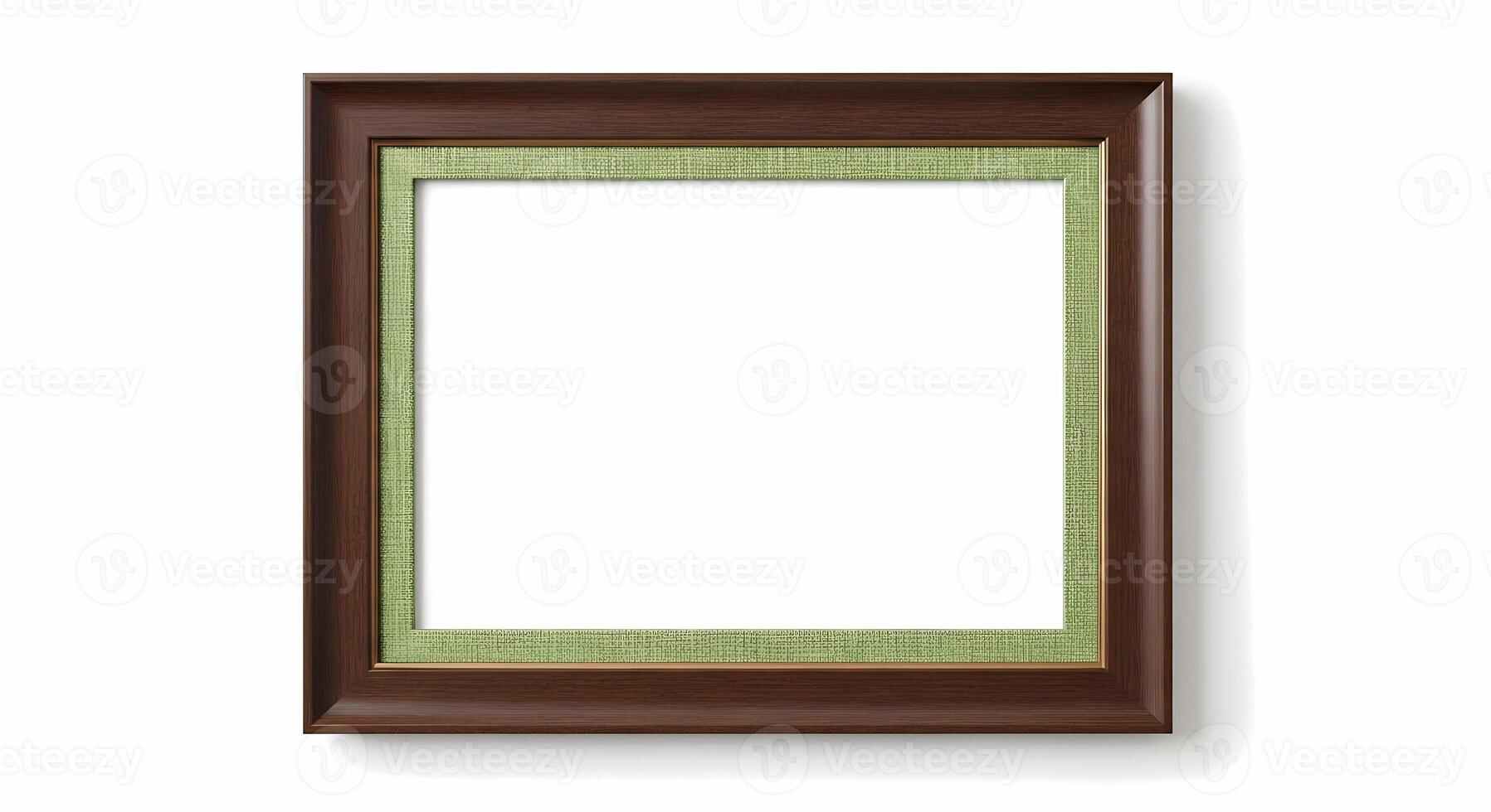 Empty Brown Picture Frame with Green Matting - Isolated on White Background, border photo