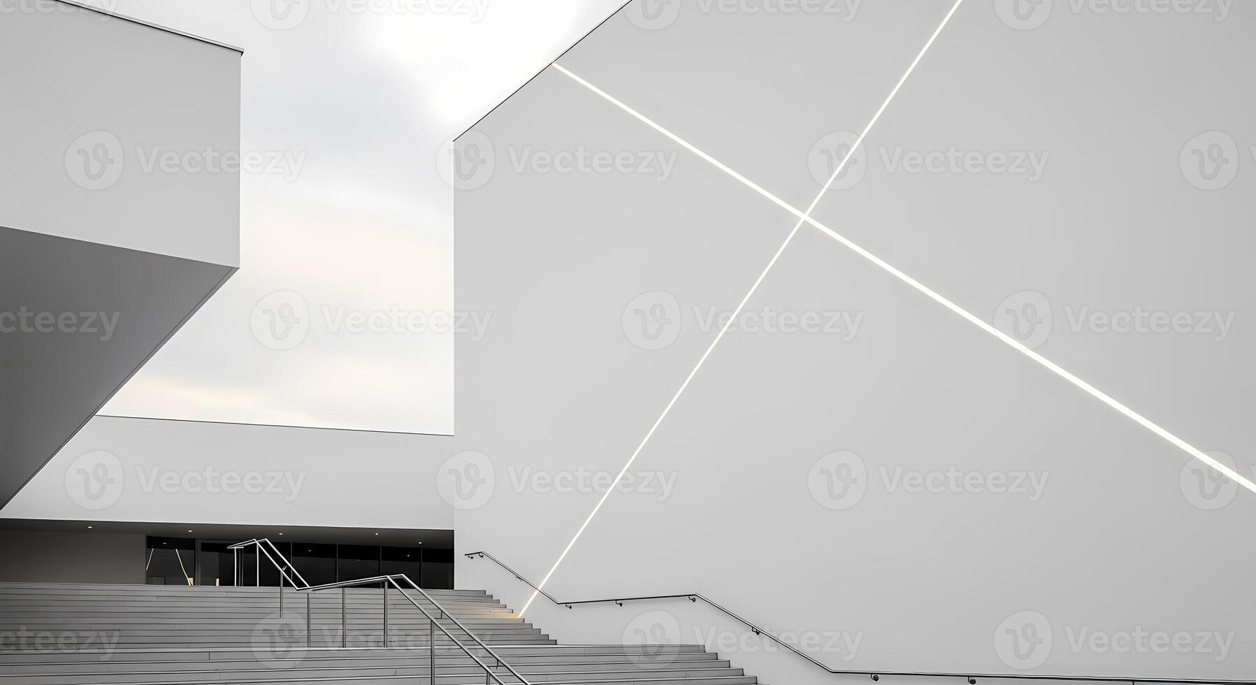 Modern Architecture Abstract Minimalist White Building with Geometric Light Lines and Stairs, minimalist architecture photo