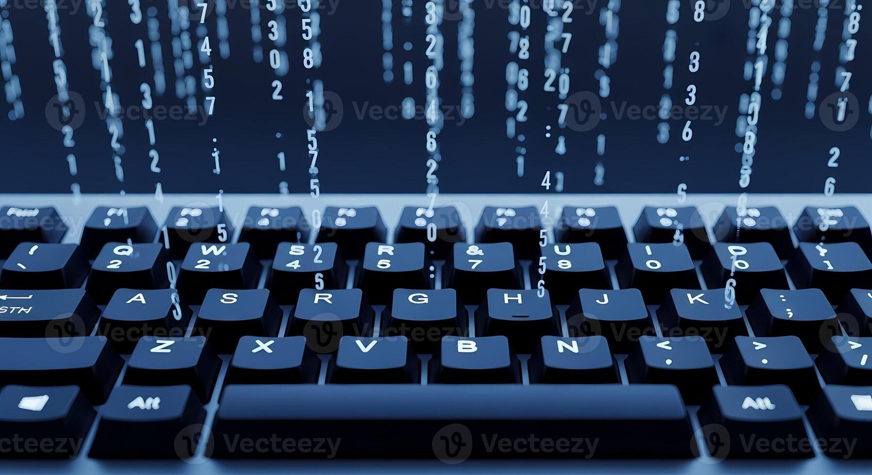 Digital Matrix Falling on Keyboard Concept of Technology, Coding, and Data, information photo