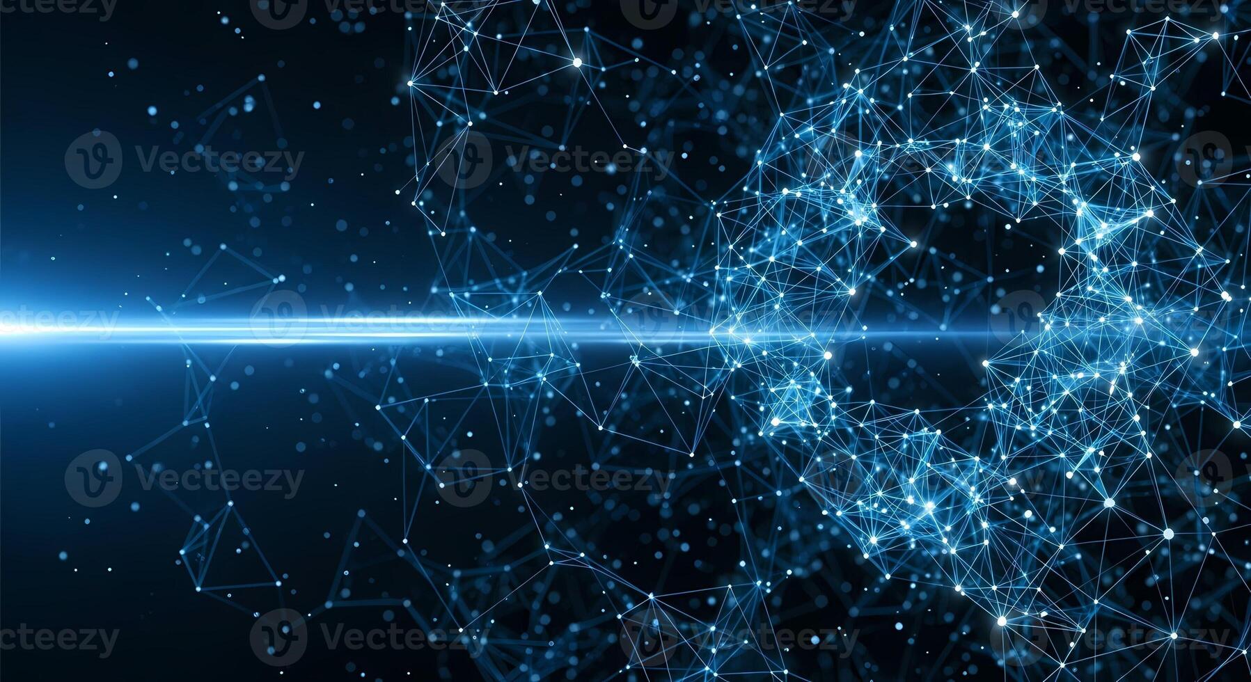 Abstract Blue Network Connection Digital Background with Glowing Lines and Dots, data network photo