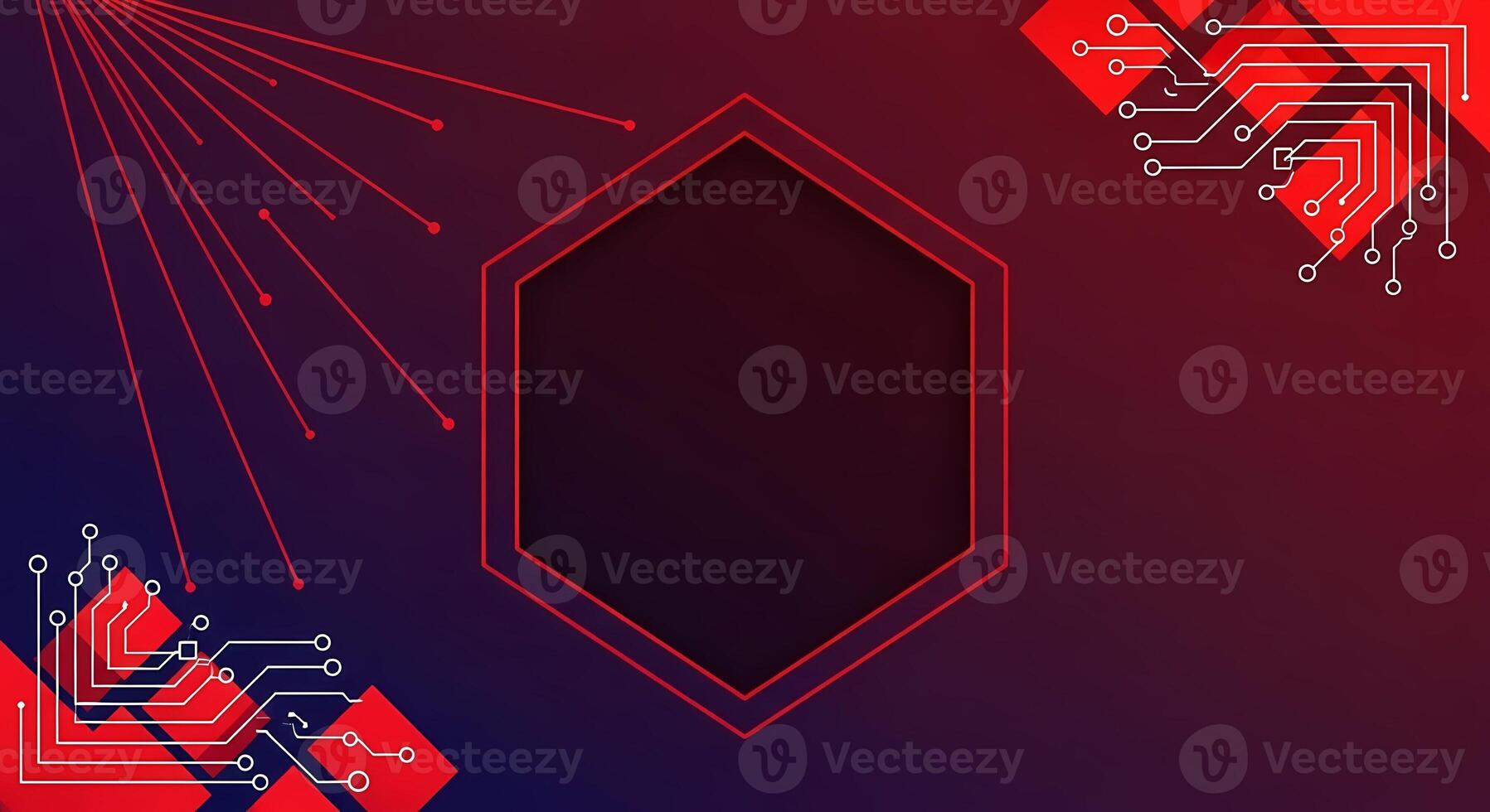 Abstract Technology Background with Circuits, Hexagon and Red Lines, communication photo