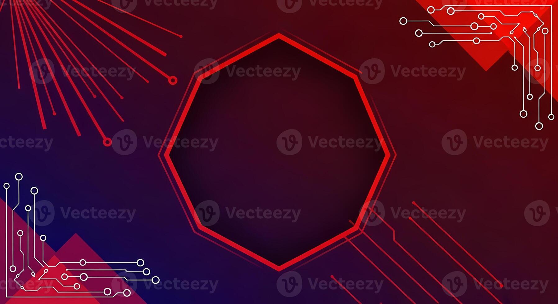 Futuristic Hexagon Tech Background Red Circuit Board Lines on Dark Gradient, abstract background photo