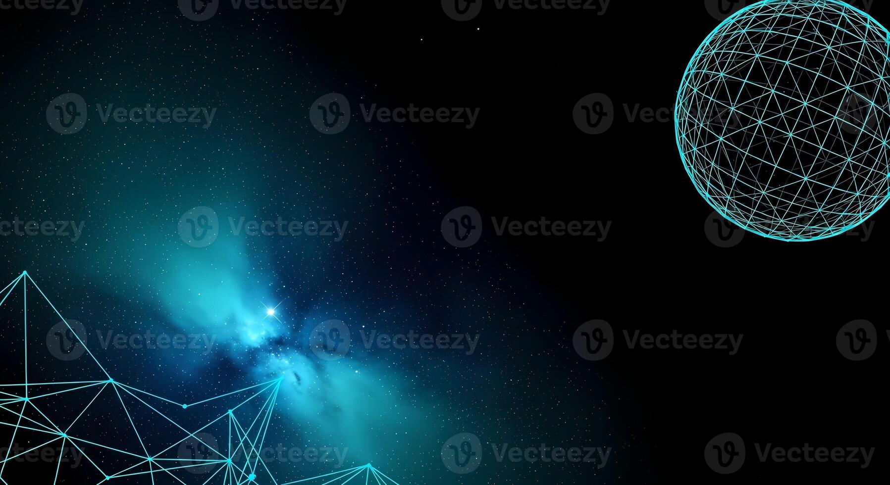 Abstract Digital Network Sphere and Constellation in Outer Space Background, quantum photo