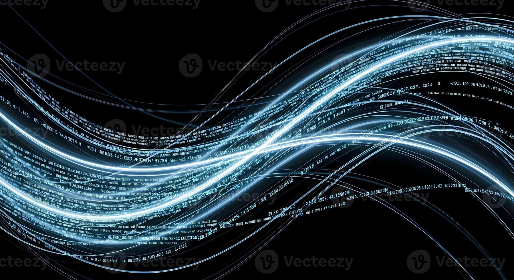 Abstract Blue Data Streams on Black Background, Digital Information Flow, binary photo