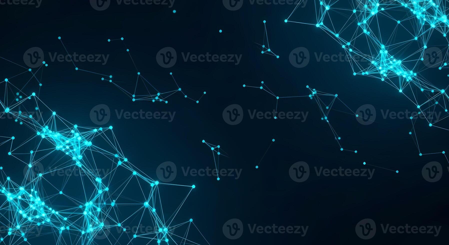 Abstract Blue Network Connection with Glowing Dots and Lines on Dark Background, interconnected photo