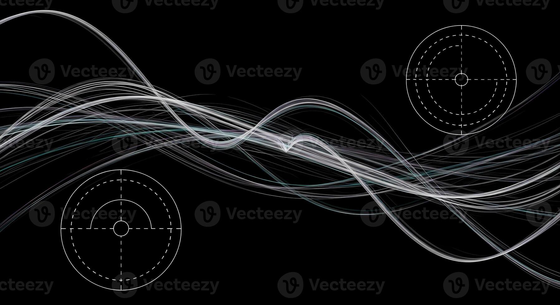 Abstract technology background with wavy lines and target icons, digital science visualization, futuristic photo