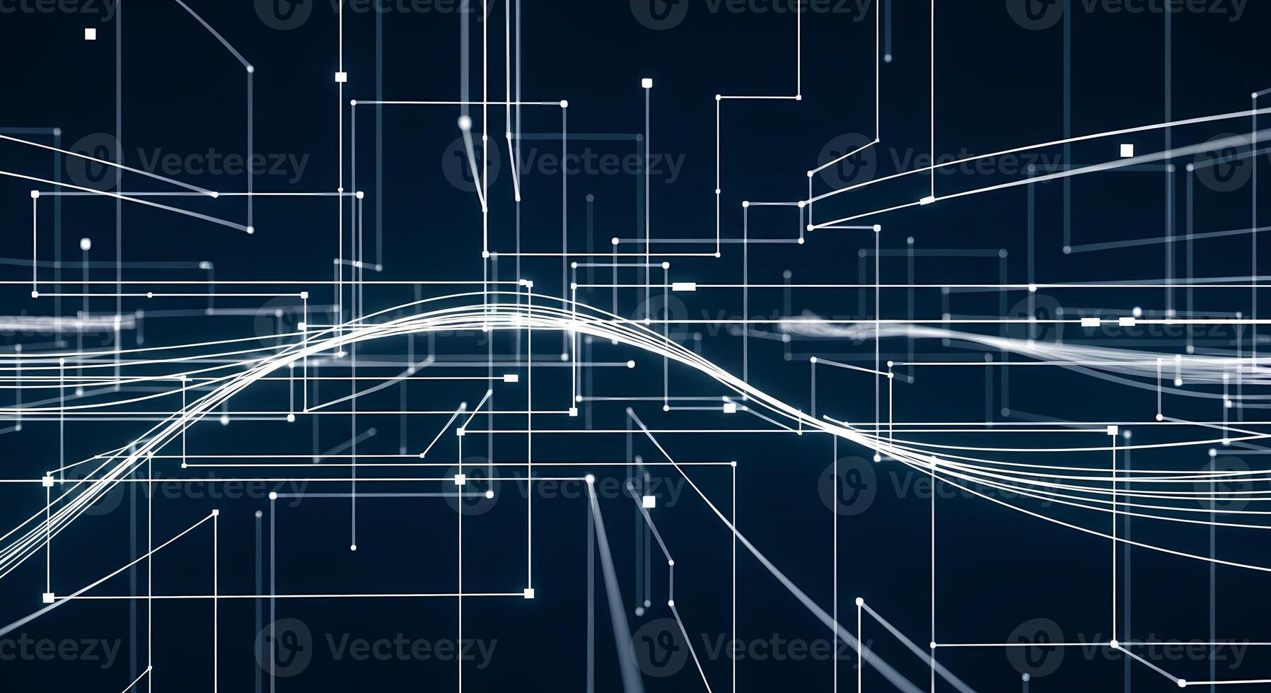 Abstract Digital Network Grid with Flowing Data Lines on Dark Blue Background Modern Technology Concept photo