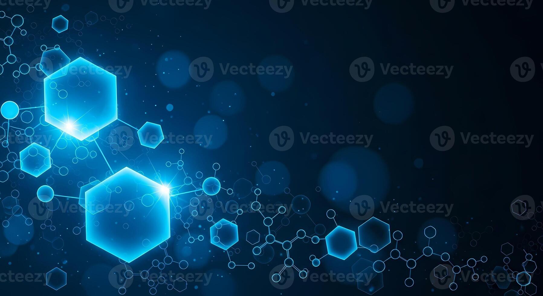 Futuristic Blue Hexagonal Molecular Structure Background Abstract Science and Technology Concept photo