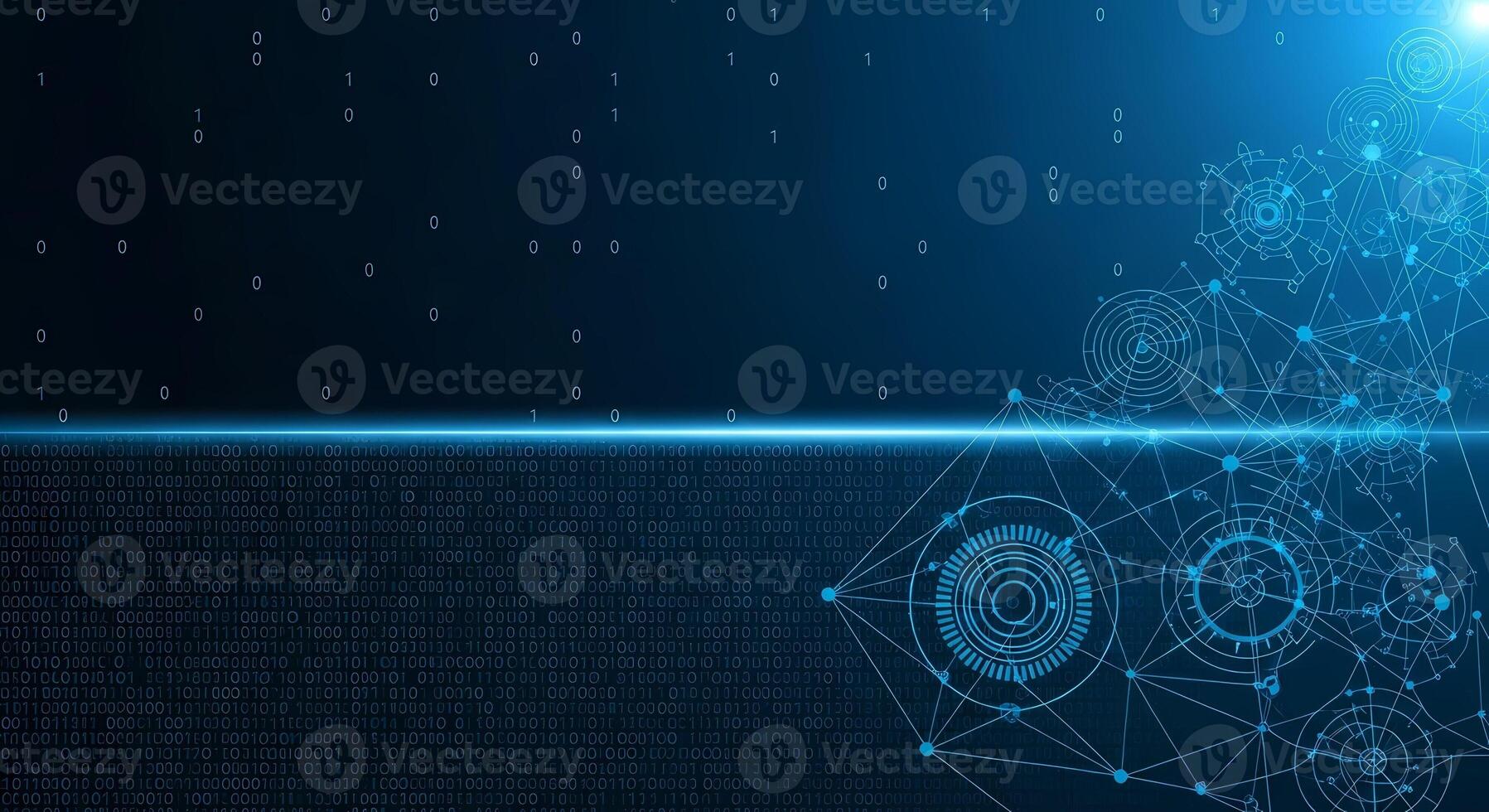 Abstract Blue Network Connections and Binary Code Background Technology and Data Concept photo