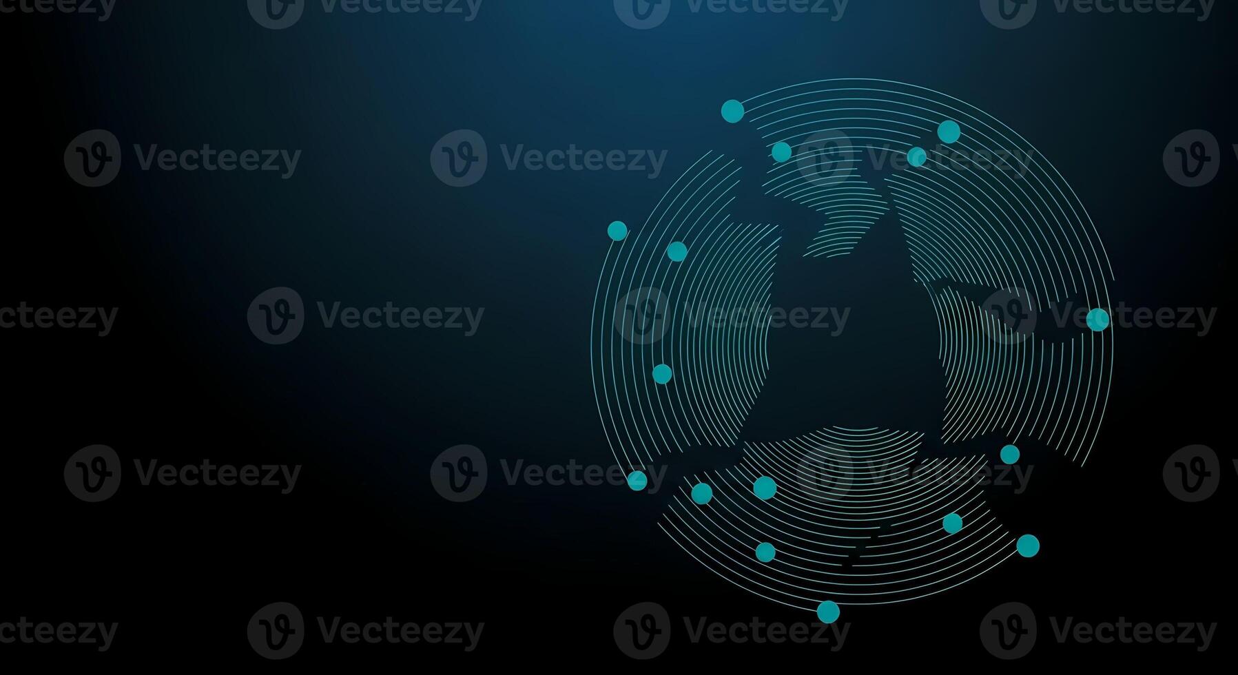 Abstract Digital Network Connections Silhouette in a Circular Data Flow with Glowing Nodes on Dark Blue Background photo