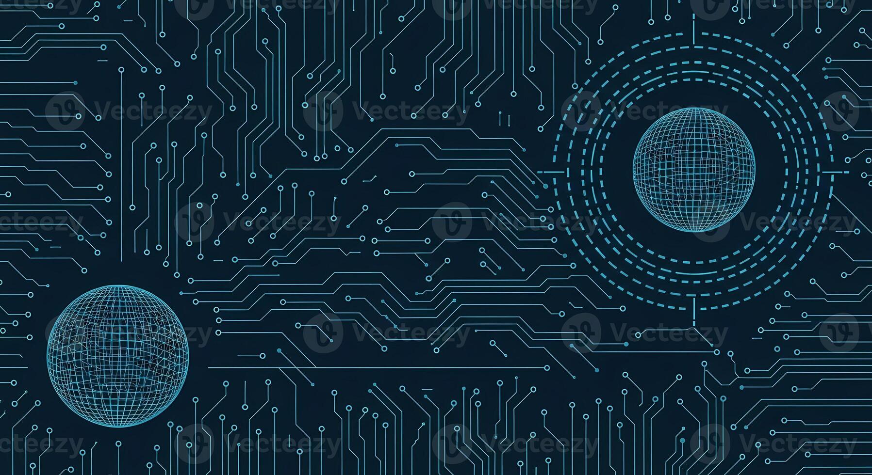 Futuristic Digital Circuit Board with Global Network Connection and Data Flow photo
