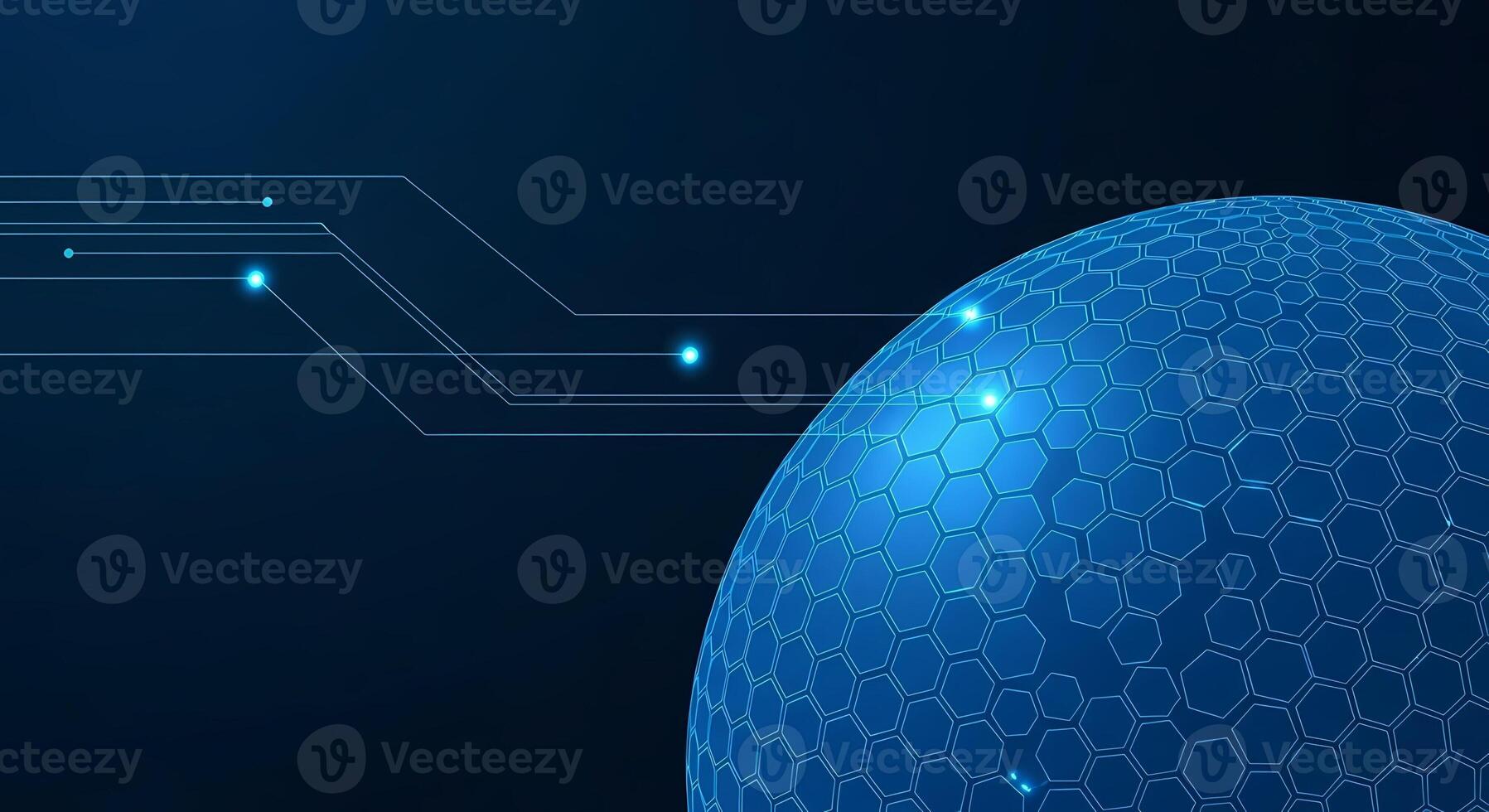 Futuristic Abstract Blue Globe with Hexagonal Grid and Illuminated Lines Data Network Technology Concept photo