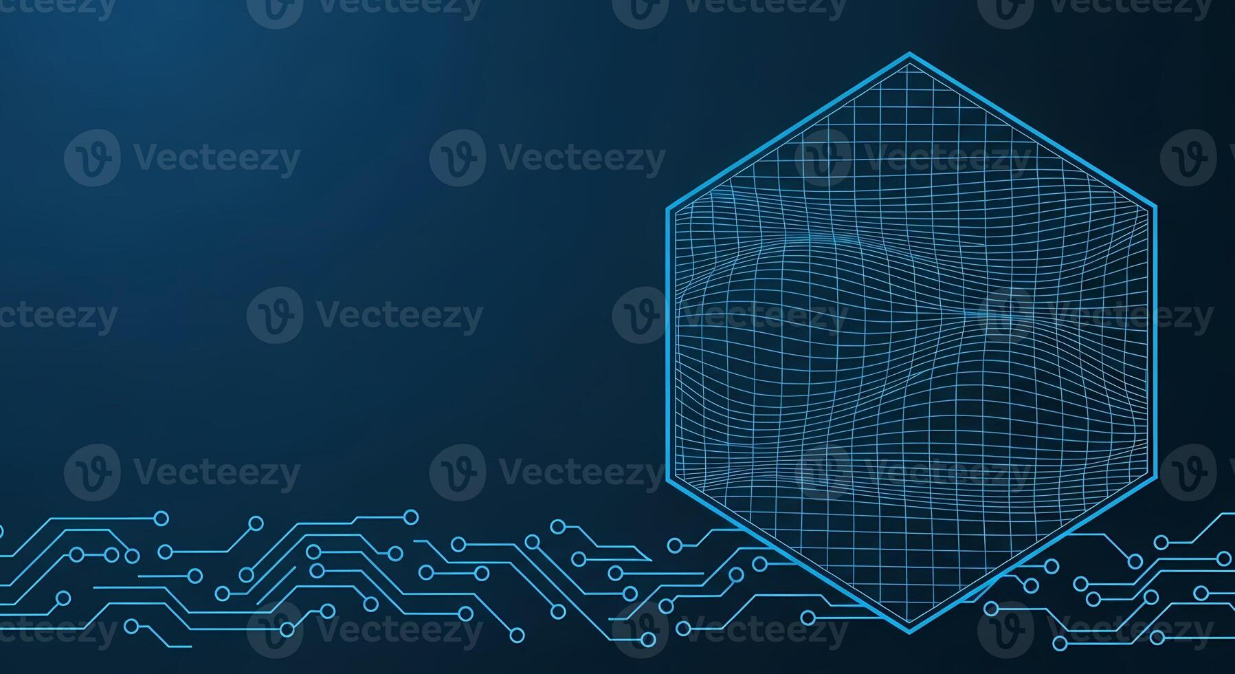Futuristic Hexagonal Data Visualization with Circuit Board Background Digital Technology Concept photo