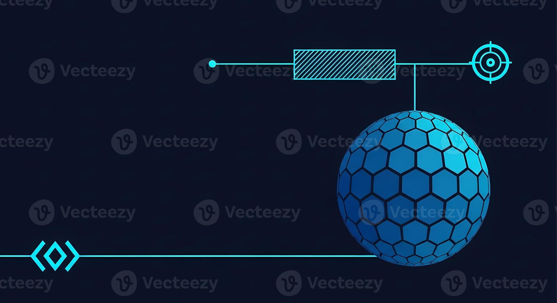 Futuristic Global Network Connection Digital Globe with Circuitry and Target Symbol on Dark Blue Background photo