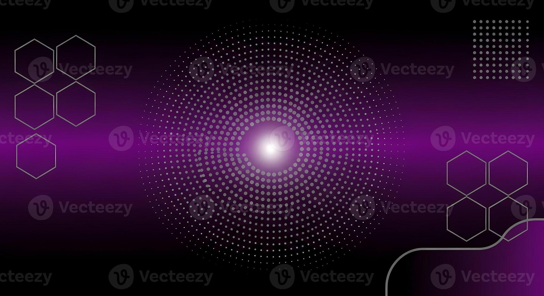Abstract Digital Burst with Hexagons and Dots on Gradient Purple Background Technology and Science Concept photo