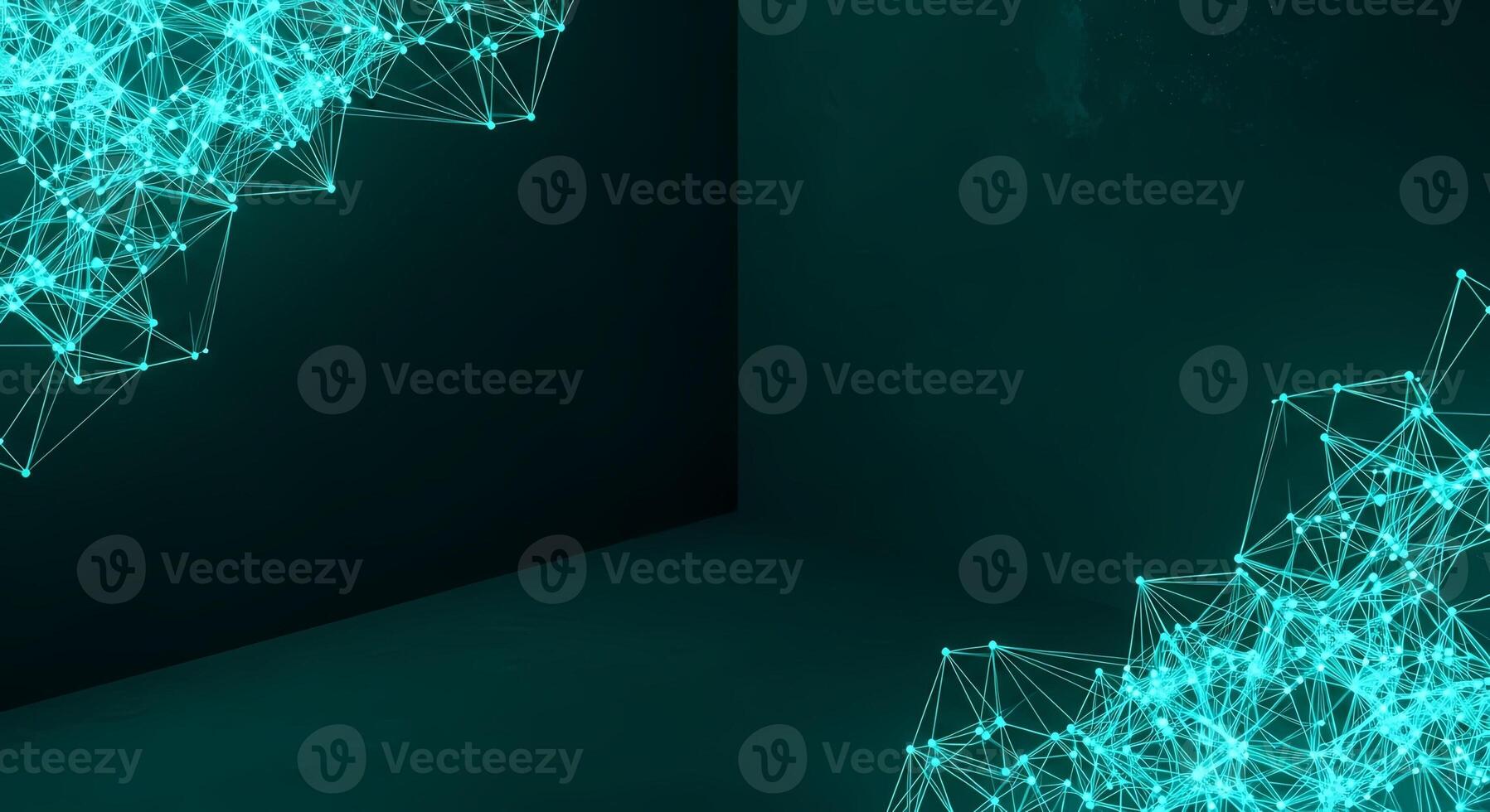 Abstract Network Structure of Glowing Cyan Nodes Connected by Lines on Dark Teal Background Futuristic Technology Concept photo