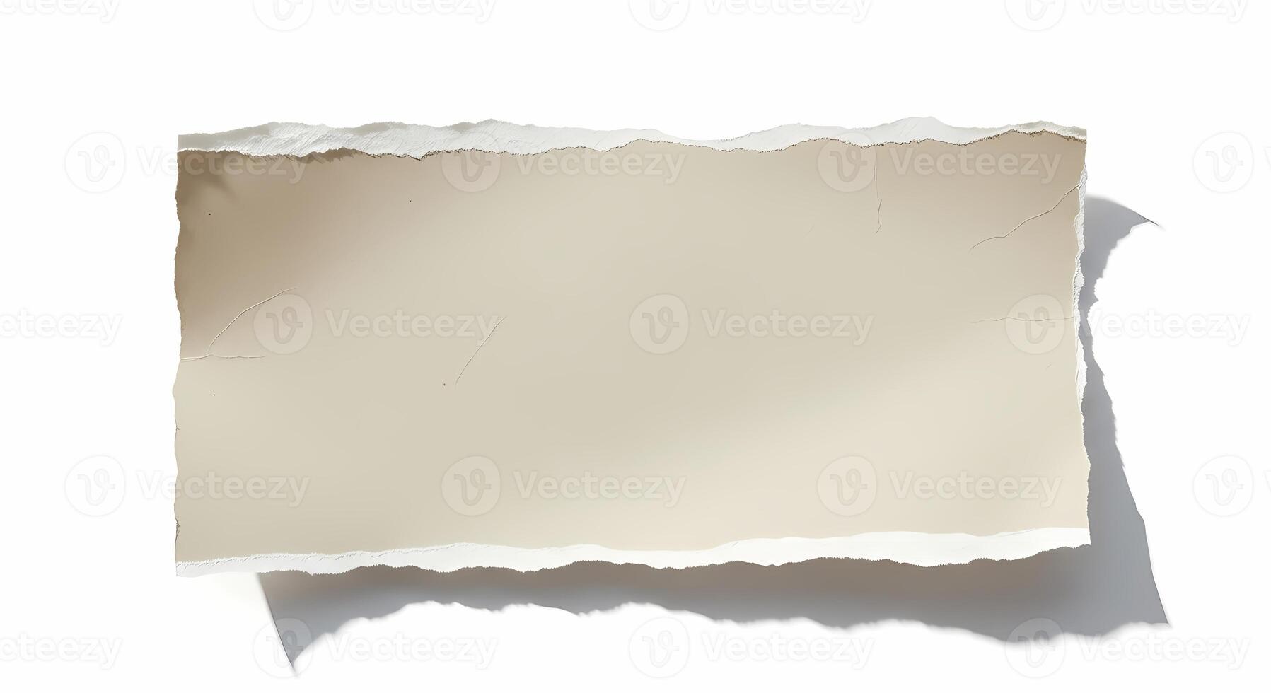 Torn Paper Texture Background Blank Beige Sheet with Rough Torn Edges and Soft Shadows Isolated on White for Copy Space photo