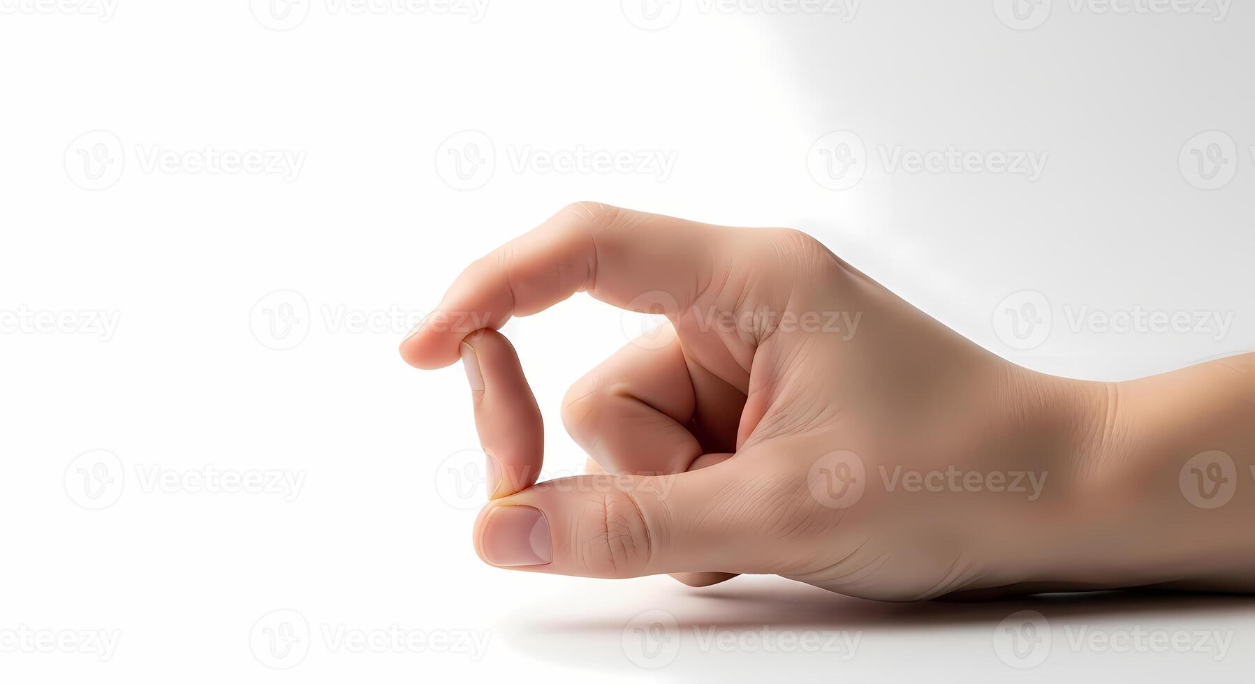 Close Up Hand Gesture Showing Tiny Size or Small Amount with Thumb and Index Finger photo