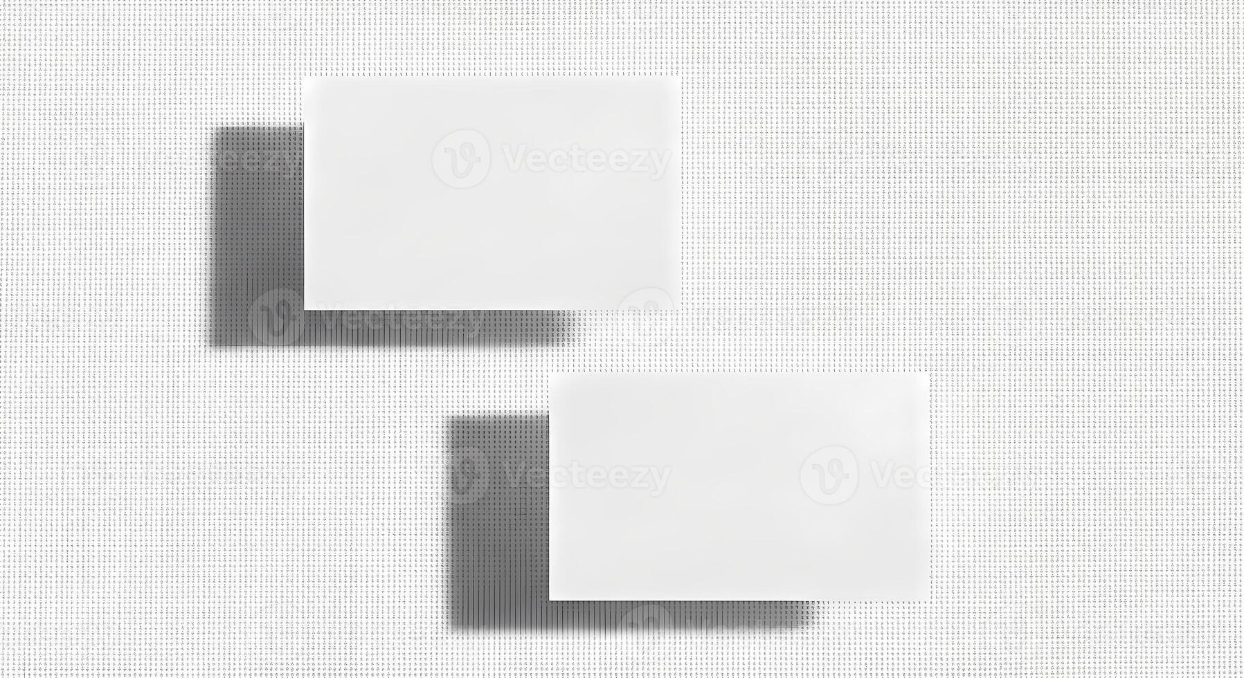 Two blank white squares creating shadow effect on textured background, copy space, overhead photo