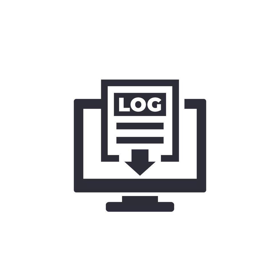 LOG file download icon with computer vector