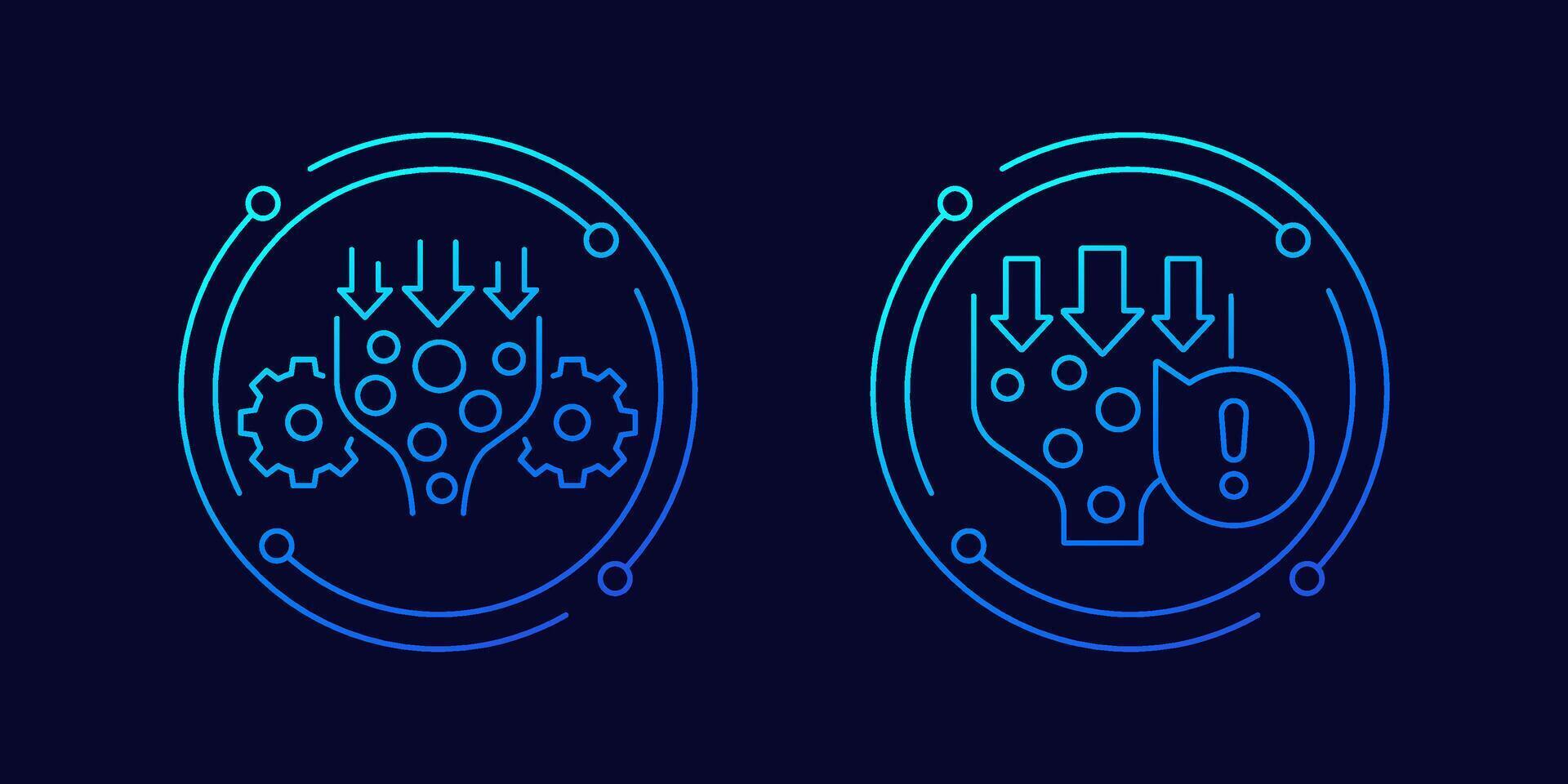 Bottleneck analysis icons in linear design vector