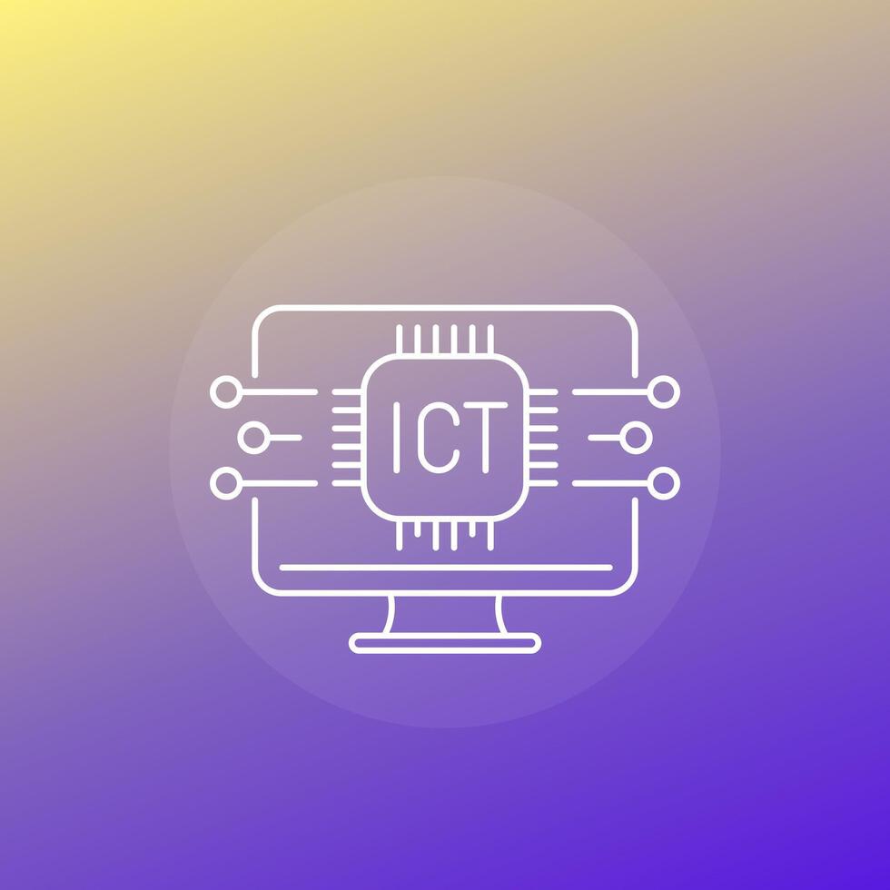 ICT icon, Information and communications technology line design with computer vector