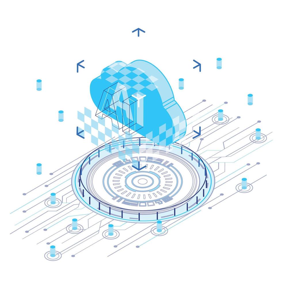 Cloud computing technology AI concept isometric flat design background illustration vector