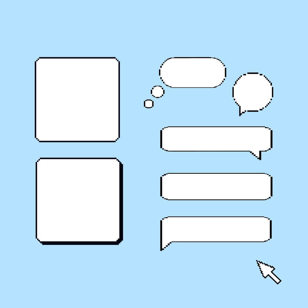 Retro pixel art speech bubbles and cursor on blue background vector