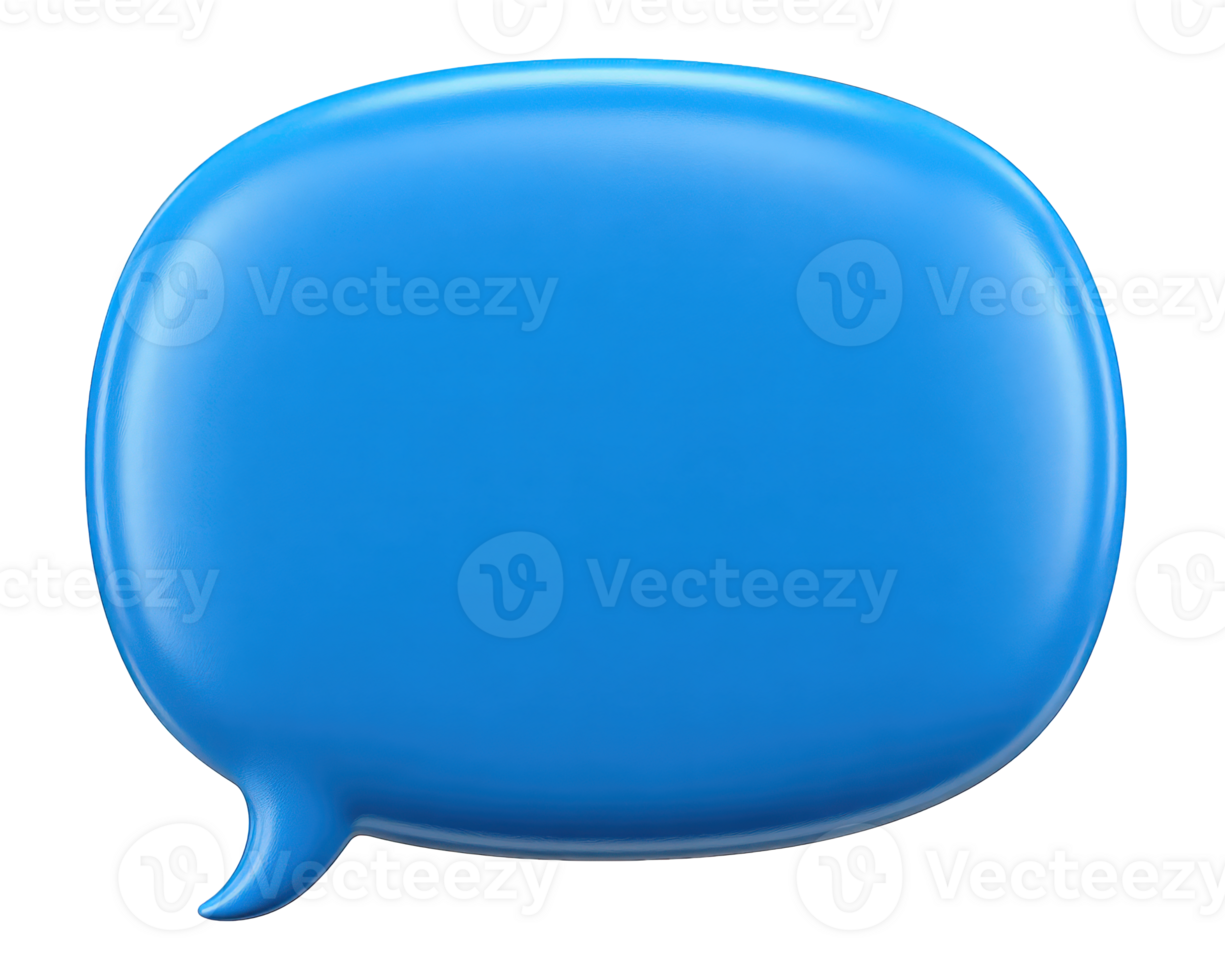 Blau 3d Rede Blase Symbol zum Botschaft oder Plaudern. diese glänzend Kommunikation Symbol repräsentiert glücklich Gespräch, Dialog oder Kommentar, isoliert auf Transparenz Hintergrund png