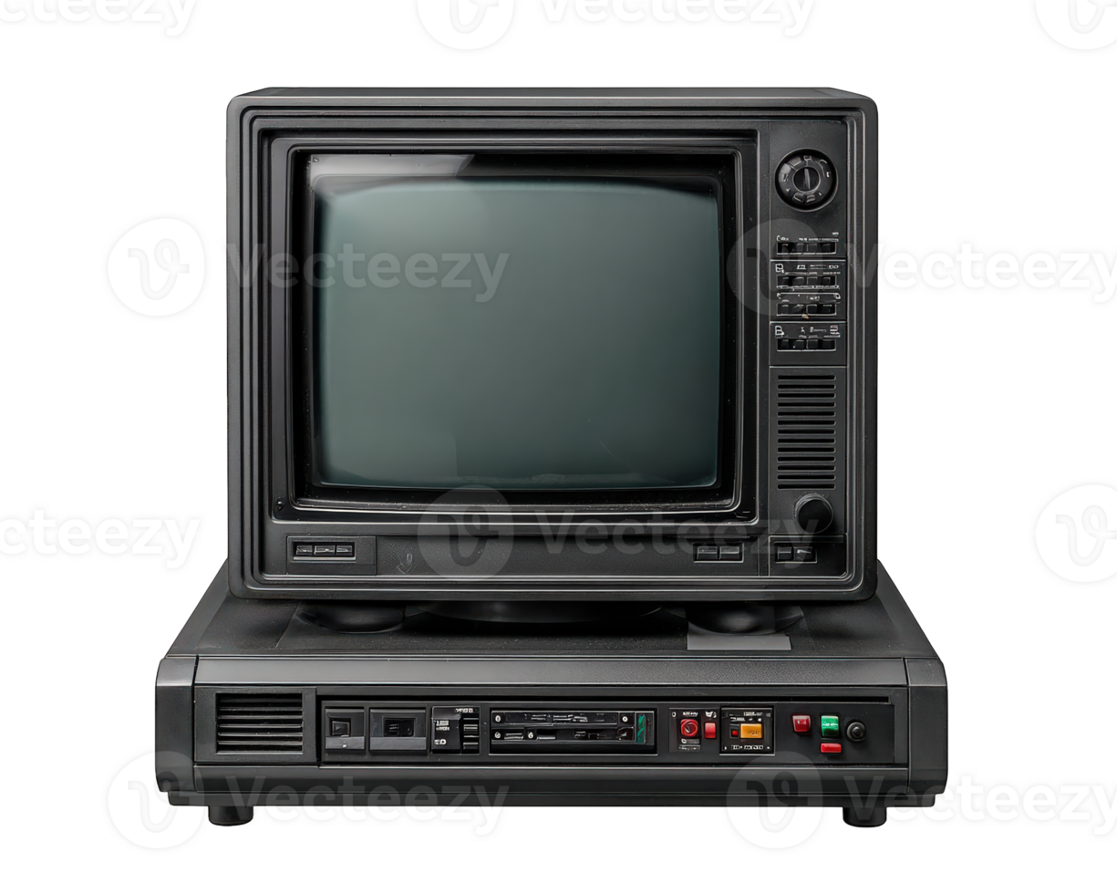 Nostalgic old vintage computer monitor with blank screen. retro electronic device representing classic technology, isolated on transparency background with feeling of obsolescence png