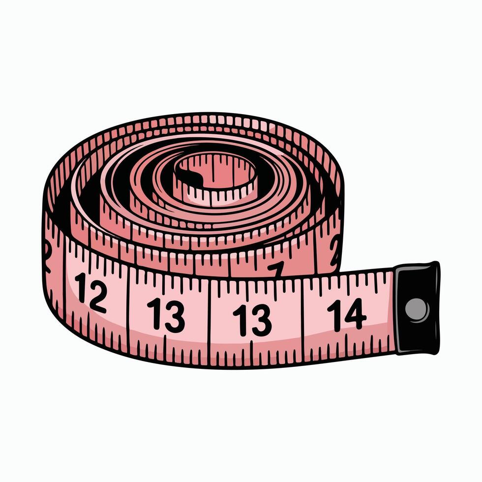 Yellow coiled measuring tape with black numbers in centimeter and inch scales, a useful measurement tool for length and size, isolated on white vector