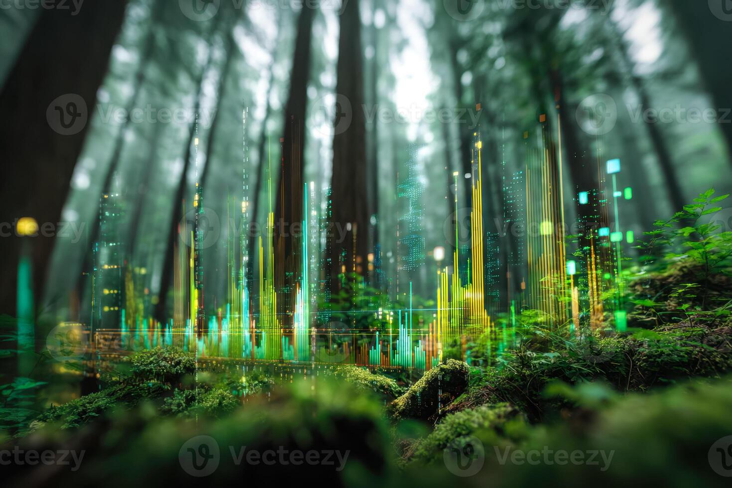 digital datos visualización fusionando con un lozano bosque ajuste foto