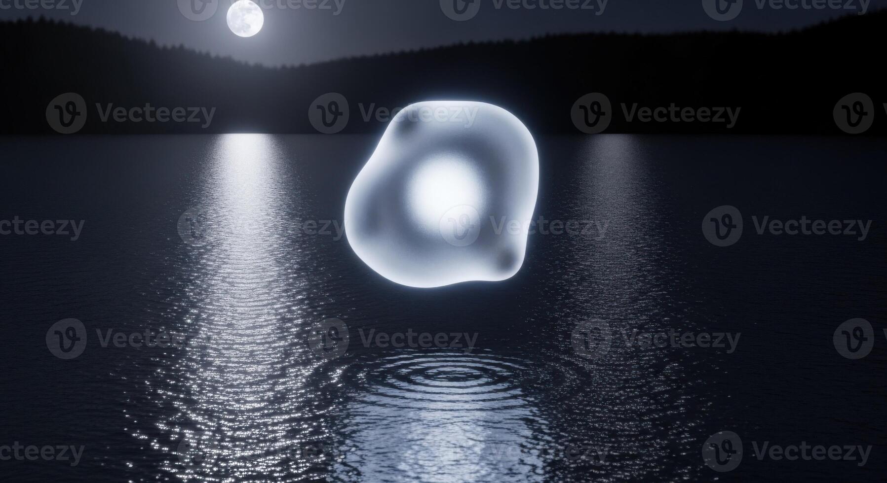 A floating object in the water with a moon in the background photo