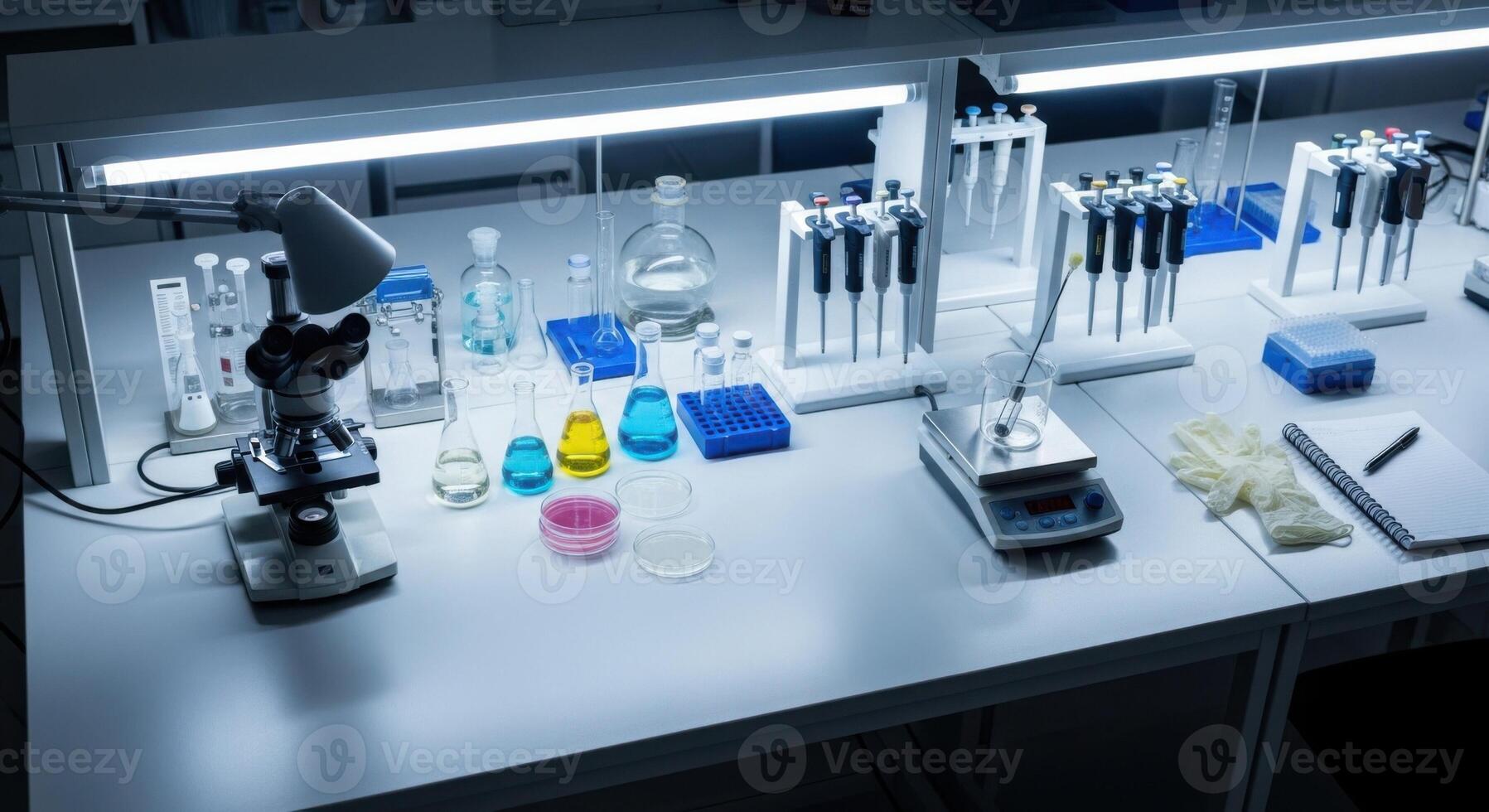 A laboratory with many different items on the table photo