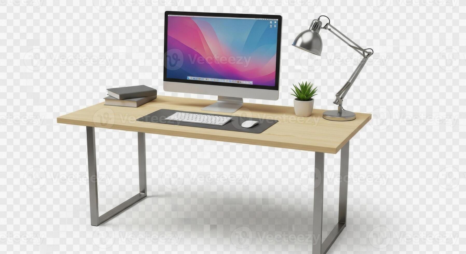 Computer desk with keyboard and mouse on it photo