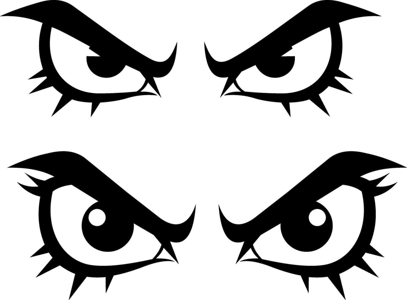 Art of four angry cartoon eyes with sharp eyebrows and eyelashes vector