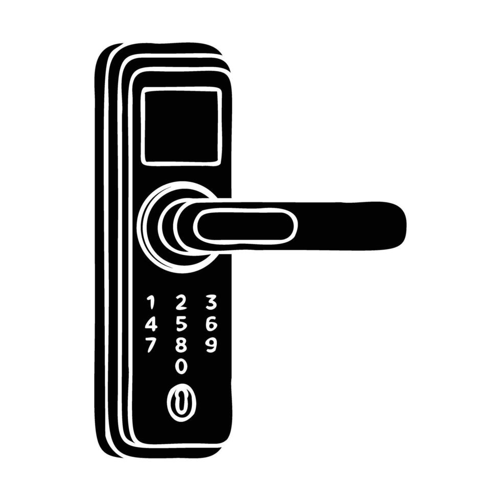 Black digital door lock with keypad and handle digital lock vector