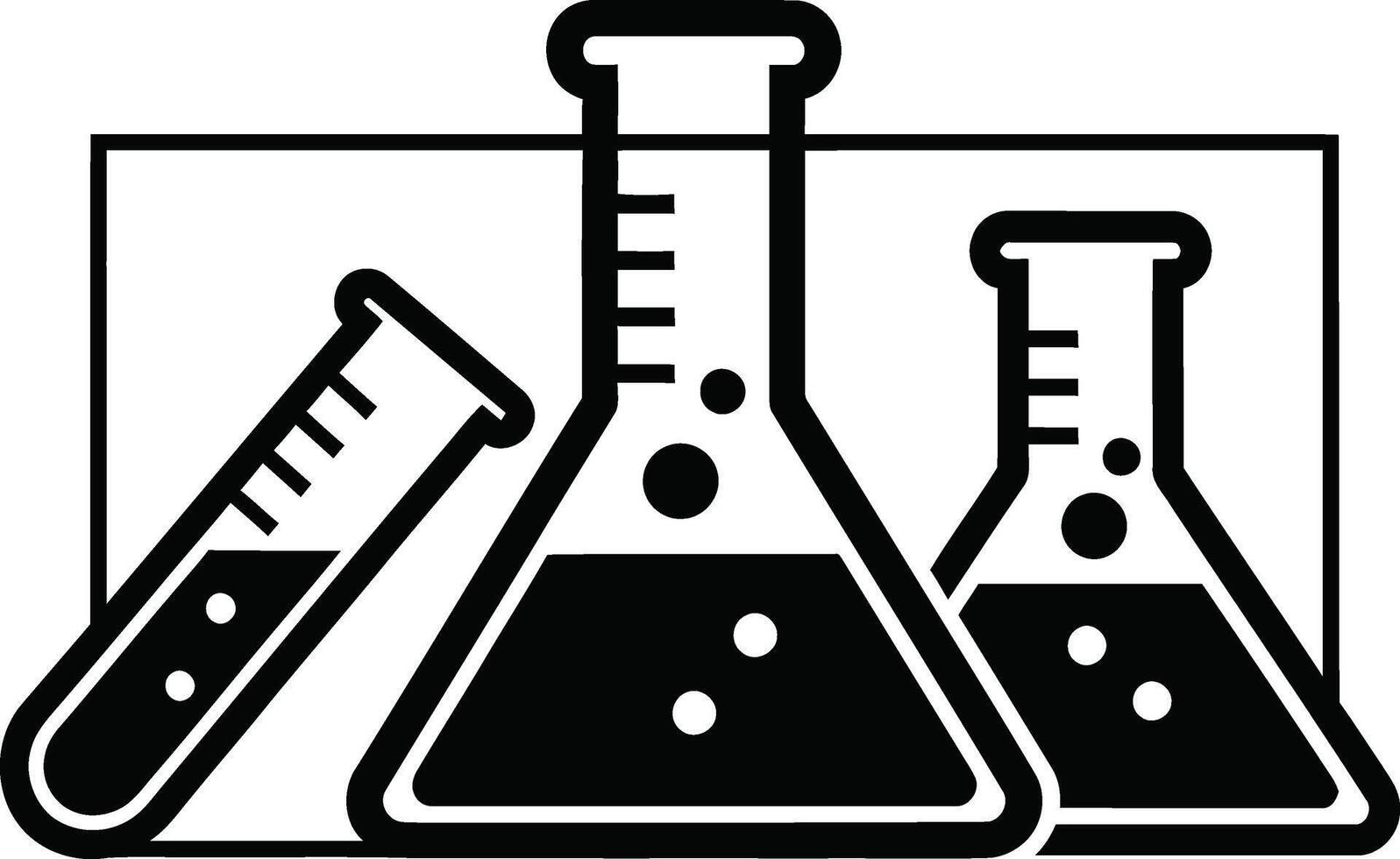 Three laboratory flasks and test tube with bubbles vector