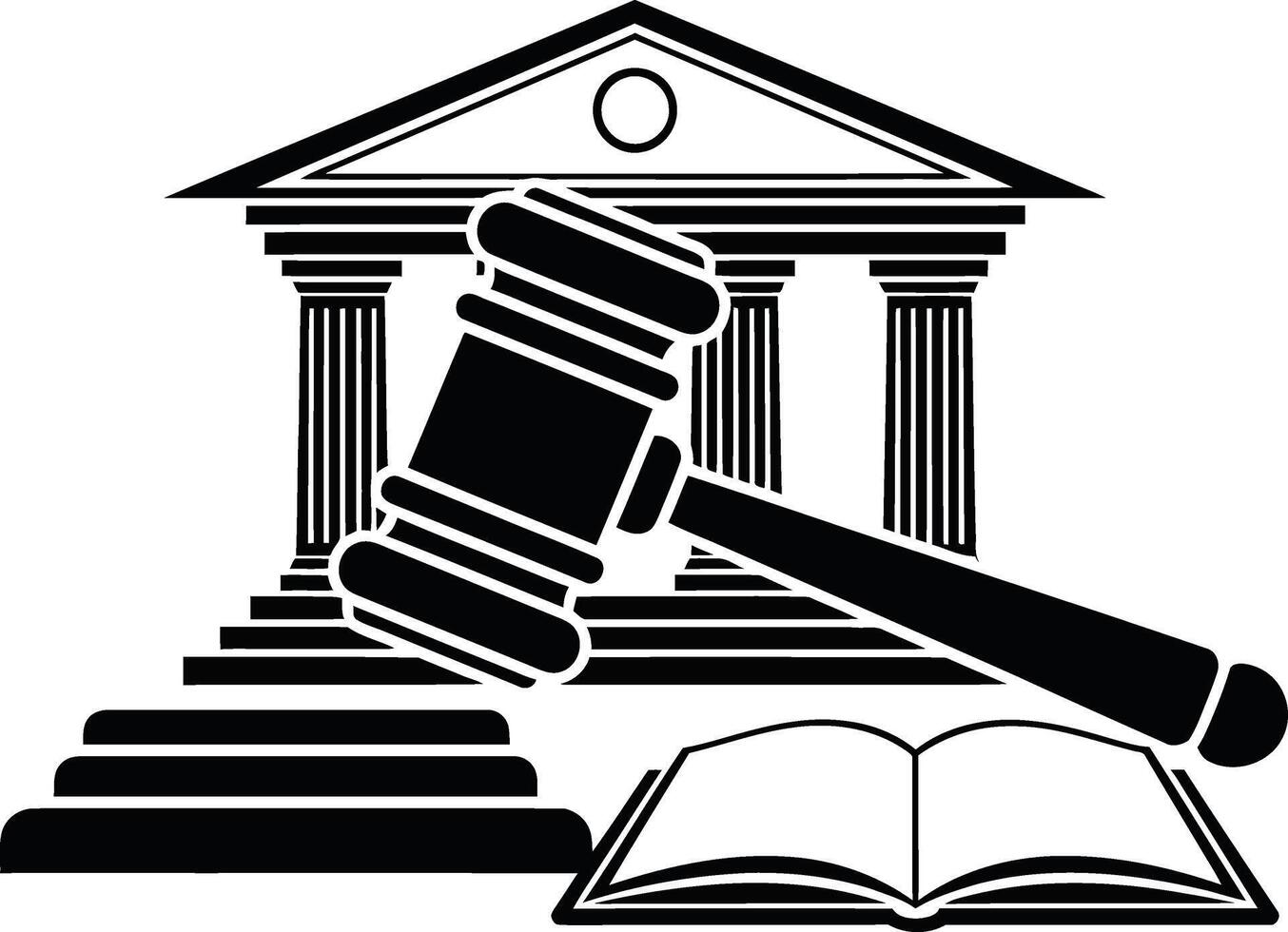 Gavel and open book before courthouse steps vector