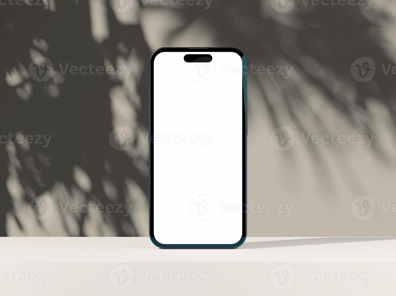 Phone mockup with clear screen and soft shadows in a minimalistic setting. photo