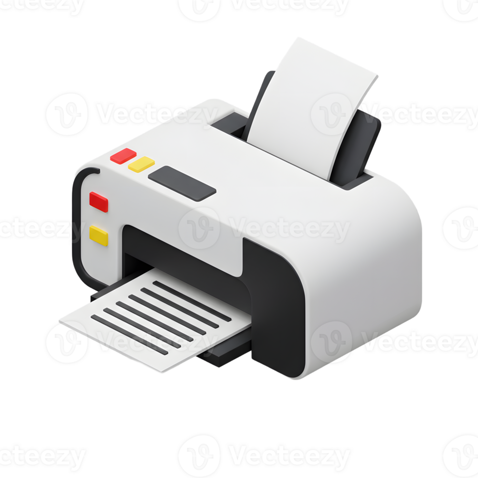 Office Printer Machine Icon 3D Render Printing Document Process and Technology Device png