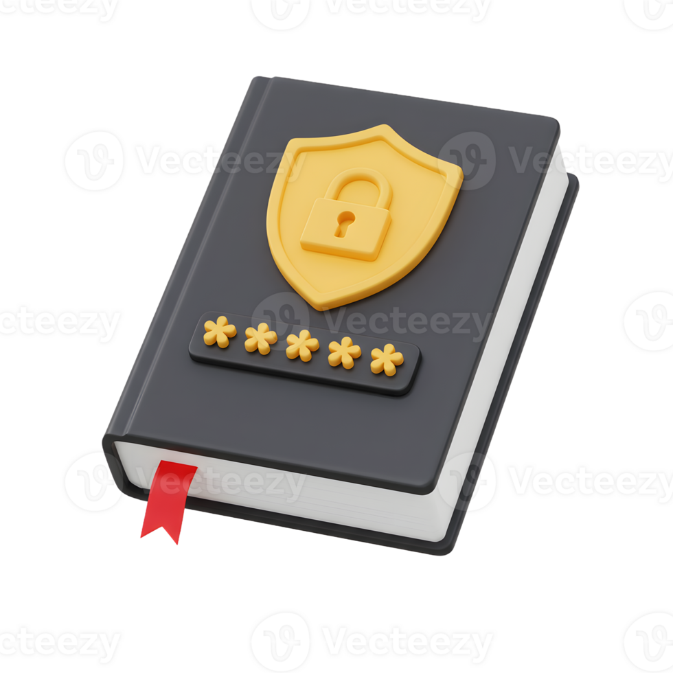 Secure Password Book Icon 3D Render Data Protection Shield and Secret Access png
