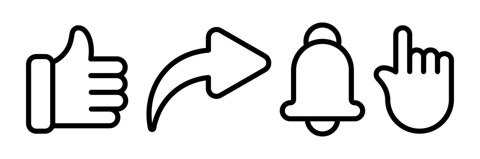 Social media interface icons like, share, notification, and click vector