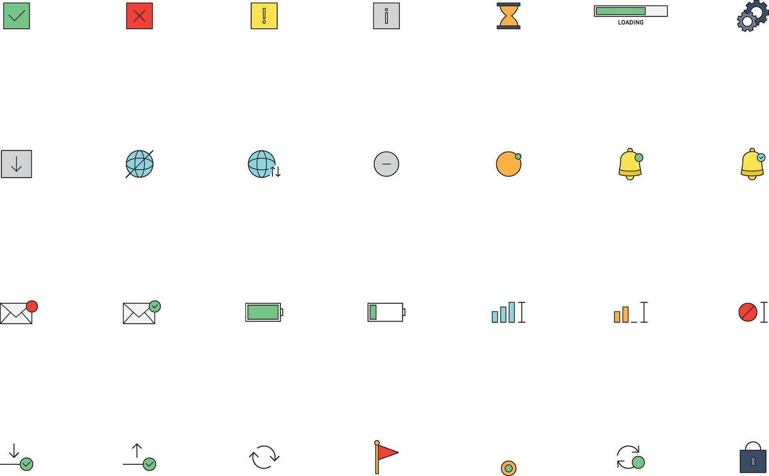 Illustrated UI UX Status and Indicator Icons Collection vector