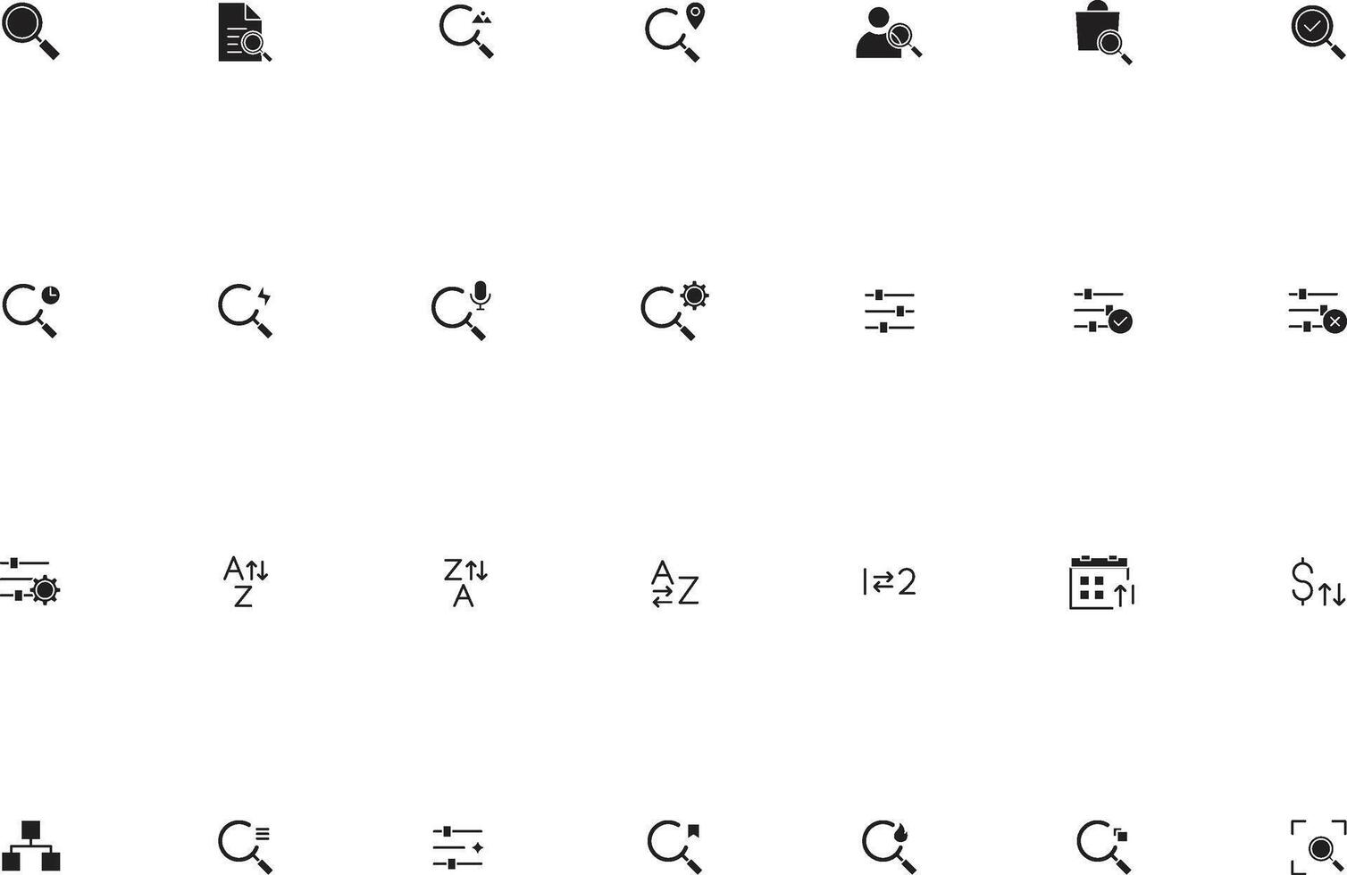 Solid UI UX Search and Filtering Icons Collection vector