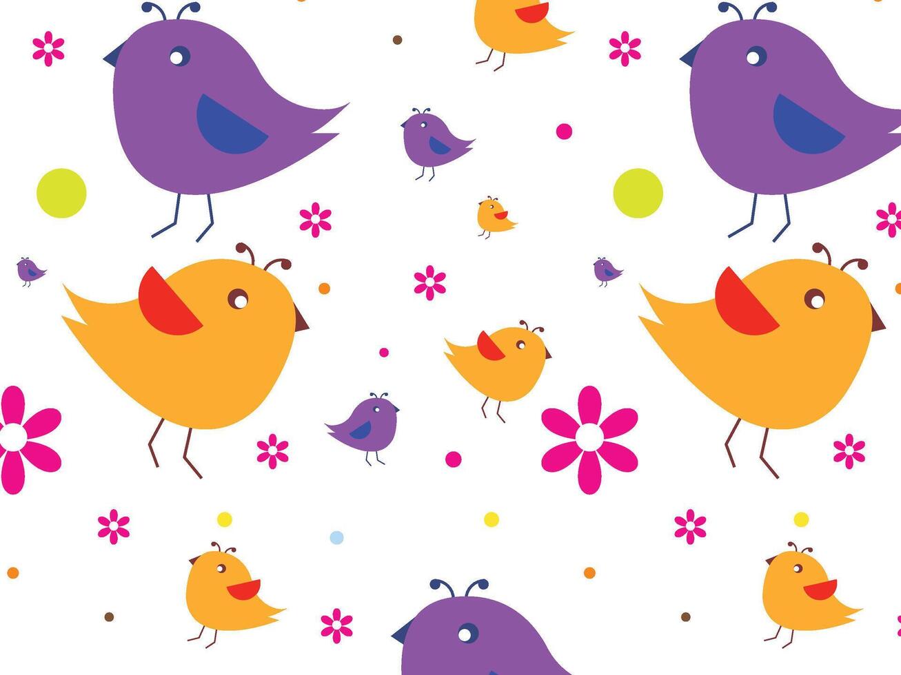 Abstract hand-drawn bird with flower background pattern vector